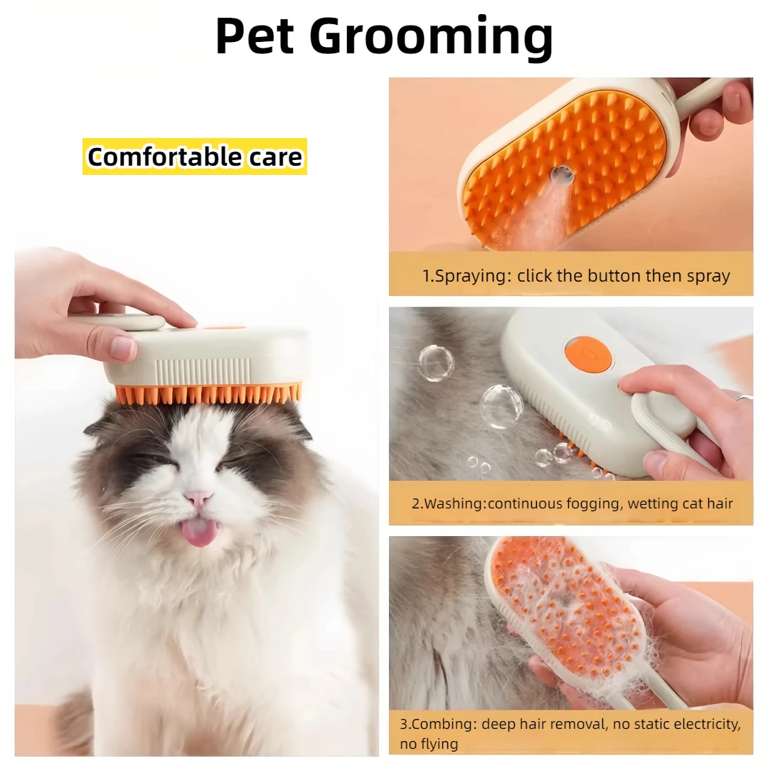 Cat & Dog Steam Brush Electric Spray 3 In1 Brush for Massage Pet Grooming Removing Tangled and Loose Hair