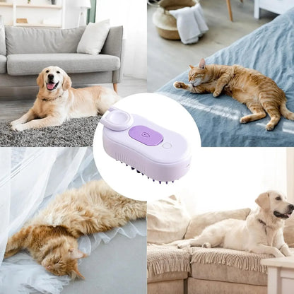 Cat Steam Brush Electric Spray Cat Hair Brush 3 In1 Dog Steamer Brush for Massage Pet Grooming Removing Tangled and Loose Hair
