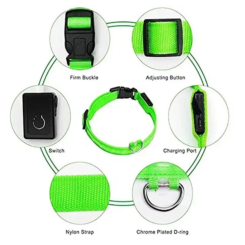 LED Dog Collar Adjustable Flashing Rechargeable