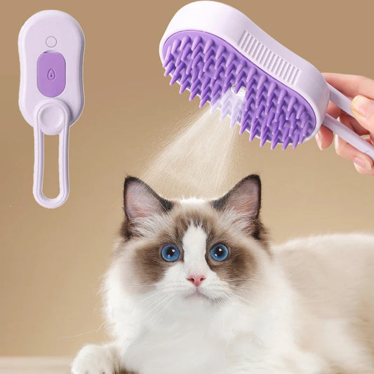 Cat Steam Brush Electric Spray Cat Hair Brush 3 In1 Dog Steamer Brush for Massage Pet Grooming Removing Tangled and Loose Hair